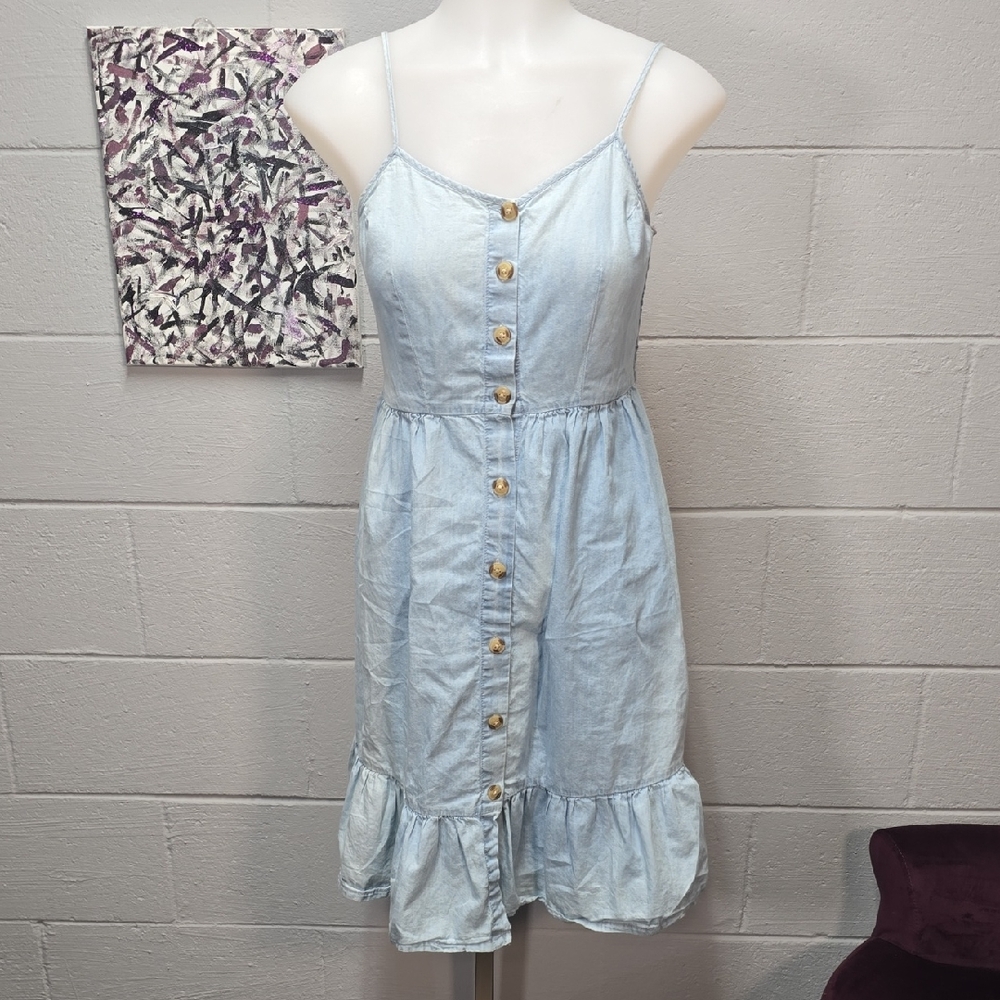 Elegant Japana Light Blue Button-Front Mini Dress - Picture 2 of 8